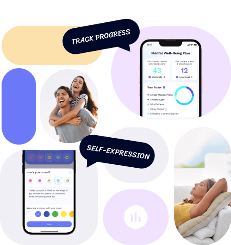 Mentat app — track progress and self-expression with phone mockups and lifestyle photos